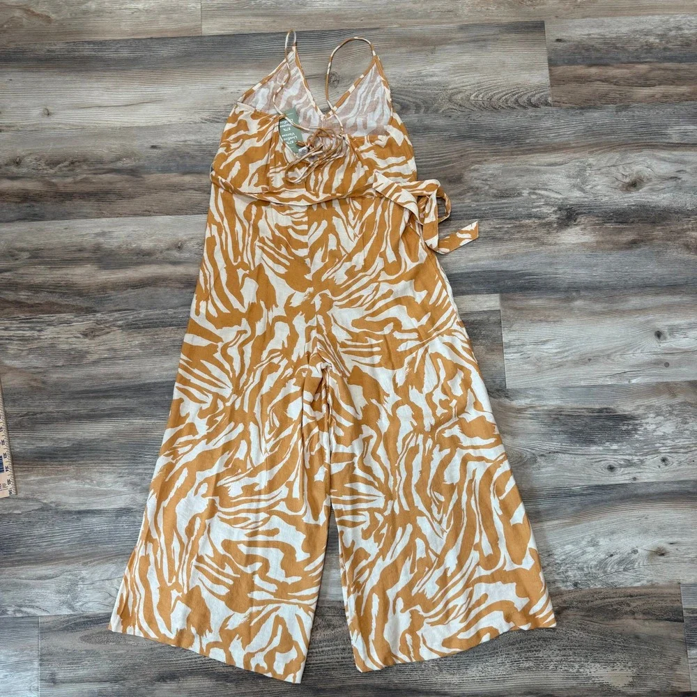 H&M Linen Blend Zebra Print Wide Leg Jumpsuit Mustard Yellow BOHO Resort NWT